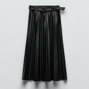 Zara faux leather pleated midi skirt black medium NWOT